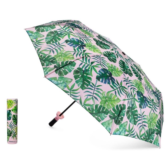Great Gift! Vinrella Umbrella In a Bottle Pink Green Tropical Palm Tree Design - Picture 2 of 10